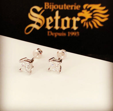 Princess cut diamond earrings DE014 - Bijouterie Setor