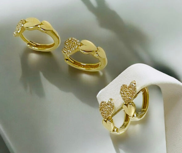 Triple heart huggies earrings