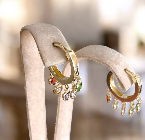 Colourful dangling hearts earrings