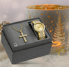 Bulova Crystal Watch and Cross Pendant Set