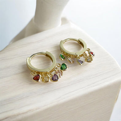 Colourful dangling hearts earrings