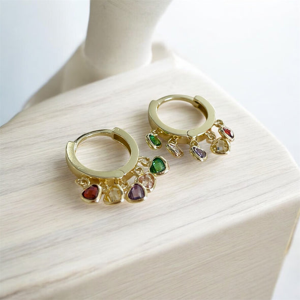 Colourful dangling hearts earrings