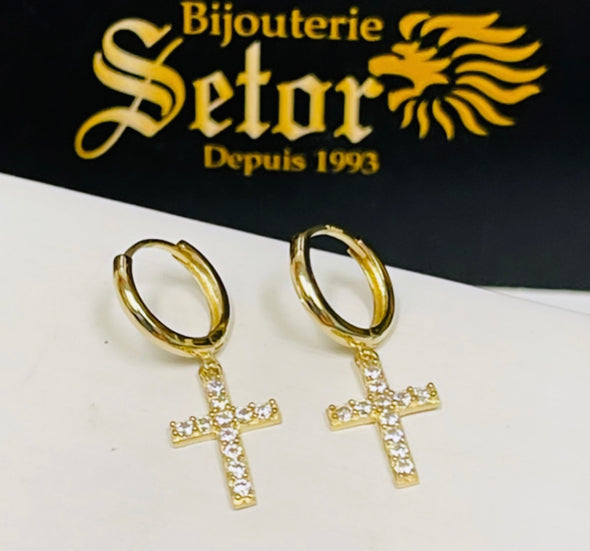 Boucles d'oreilles croix pailletées E297 - Bijouterie Setor