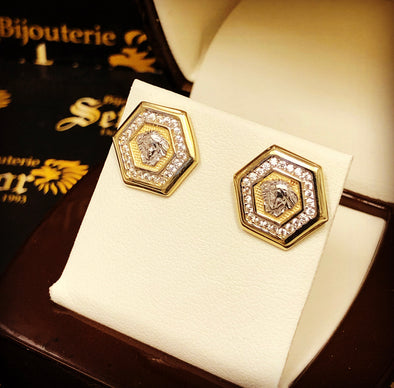 Hexagon gold earrings E027 - Bijouterie Setor