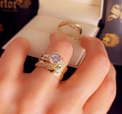Enamor 3/8 ct tw. Princess Diamond Bridal Ring Set 10K Yellow Gold - My  Trio Rings