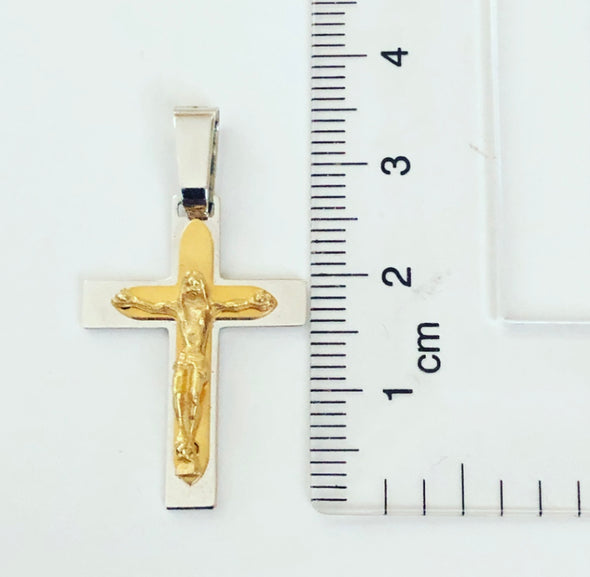 Pendentif croix en or blanc et jaune P256 - Bijouterie Setor