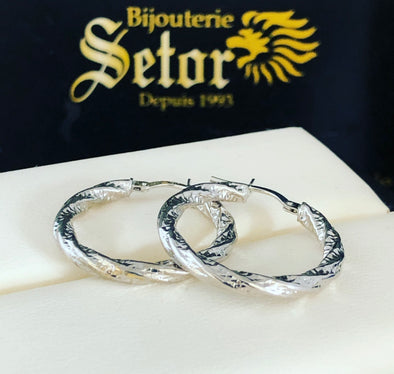 White gold twist earrings E176 - Bijouterie Setor