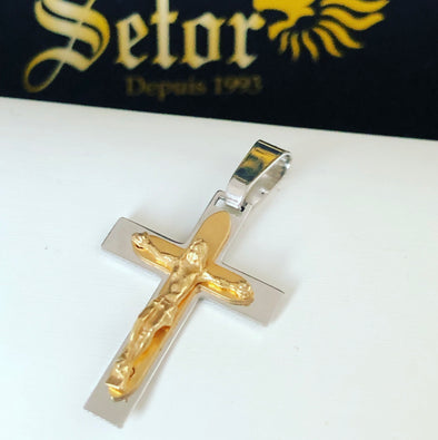 Pendentif croix en or blanc et jaune P256 - Bijouterie Setor