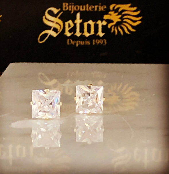 6MM princess cut stud earrings E063 - Bijouterie Setor