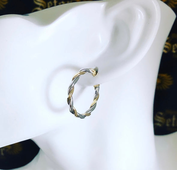 Two tone twisted earrings E183 - Bijouterie Setor